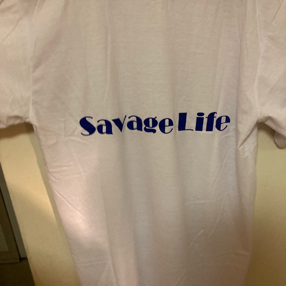 White tee shirt/ king gooey/ savage life